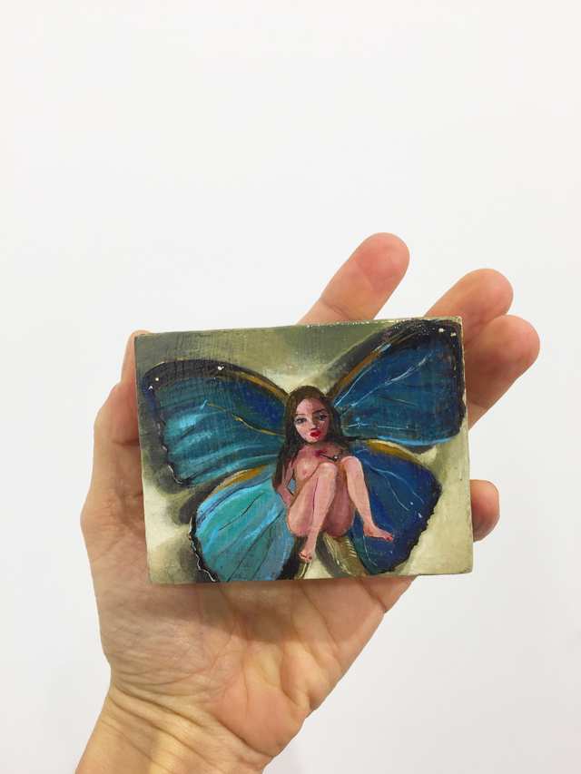 Butterfly Girl, oil on wood